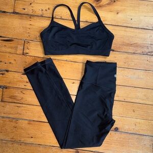 Athleta Black Sheen Elation Sports Bra and Leggings Set